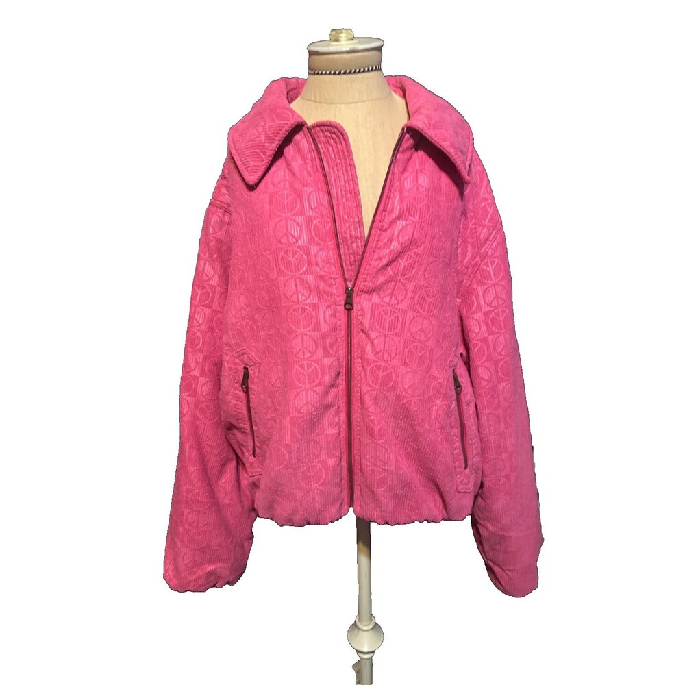Urban Outfitters Coat Pink Peace Sign Cropped Coat Jacket Size XXL 90s Y2K Vibe